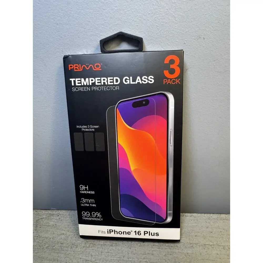iPhone 16 Plus Tempered Glass Screen Protector 3 Pack 9H Primo